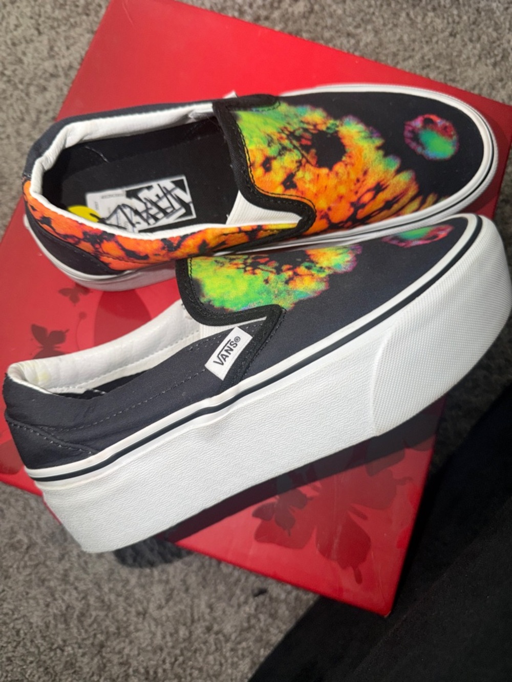 Vans Black Slip-On Platform Sneakers with Neon Tie-Dye